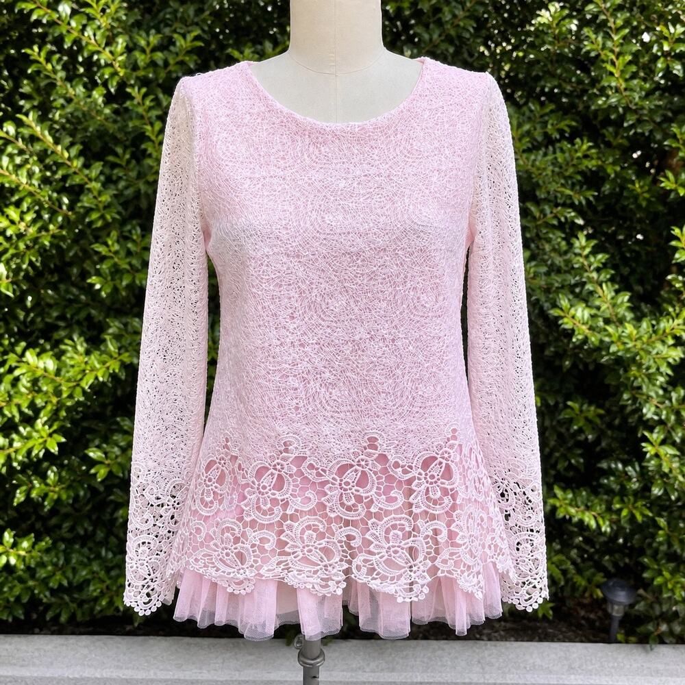 NWT Blush Pink Lace & Tulle Top | Coquette Victorian Romantic Fairycore